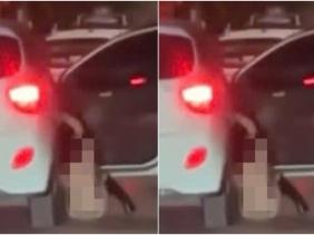 Vụ clip người phụ nữ không mặc quần áo rơi khỏi ôtô đang chạy: Ai kéo nạn nhân lên?
