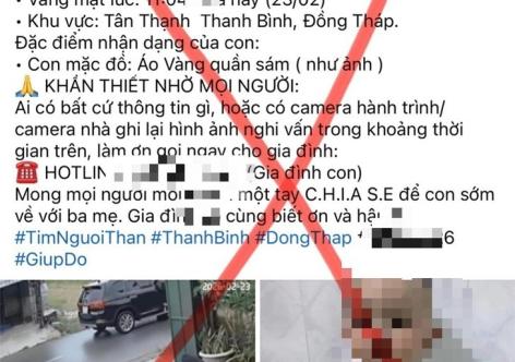 Công an bác tin cháu bé 2 tuổi ở Đồng Tháp bị bắt cóc, xác định tài khoản đăng tải thông tin là ảo