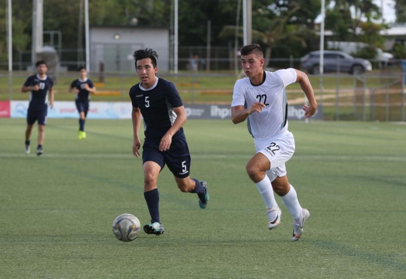 U23 Guam (trắng) được đánh giá thấp nhất tại bảng C. Ảnh: GFA