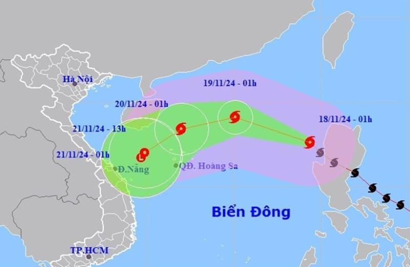 Bão Man-Yi (bão số 9) đã suy yếu thành áp thấp nhiệt đới trên Biển Đông. (Ảnh: nchmf)