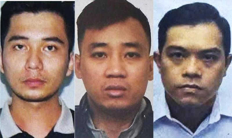 Đào Xuân Lộc, Nguyễn Tuấn Anh, Nguyễn Anh Duy (từ trái sang) bị truy nã. (Ảnh: Công an)