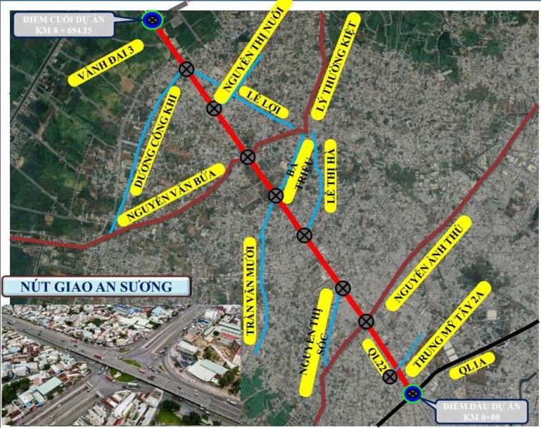 Hướng tuyến mở rộng Quốc lộ 22 qua TPHCM. Ảnh: Sở Xây dựng TPHCM