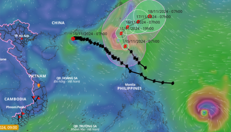 Vị trí bão Usagi, bão Manyi sáng 15/11. Ảnh: VietNamNet