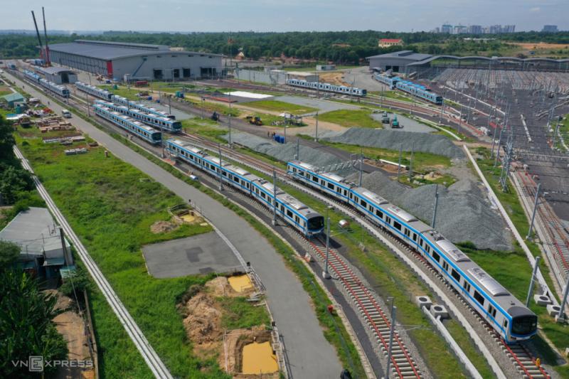 Các tàu của tuyến Metro Số 1 tại depot Long Bình hồi tháng 5. Ảnh: Quỳnh Trần