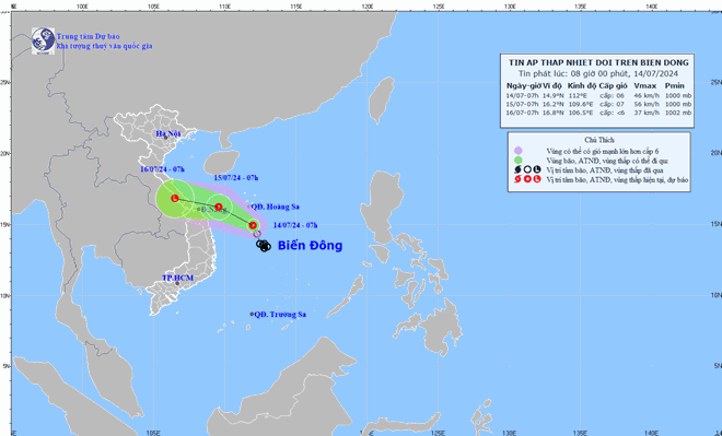 Dự báo mới nhất về đường đi và vùng nguy hiểm của áp thấp nhiệt đới