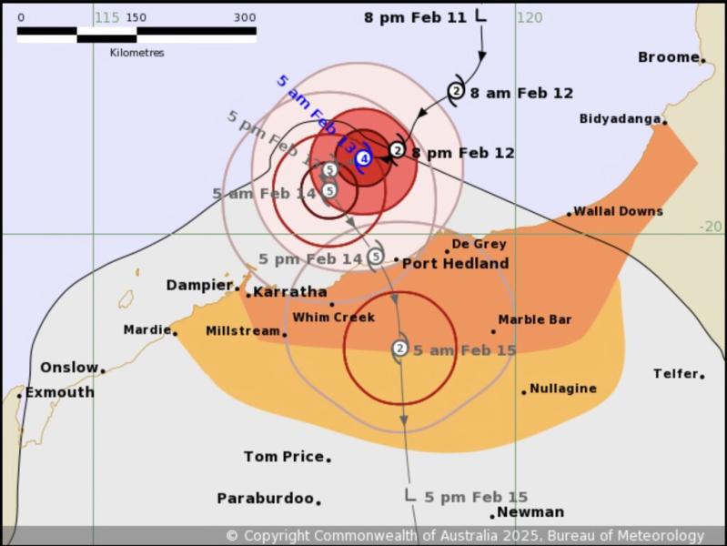 Đường đi của siêu bão Zelia. Ảnh: Australia Bureau of Meteorology