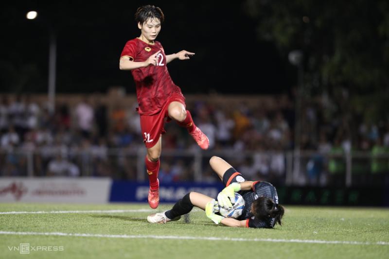 Tiền đạo Hải Yến là nòng cốt của nữ Việt Nam trong hành trình bảo vệ HC vàng SEA Games 31. Ảnh: Đức Đồng
