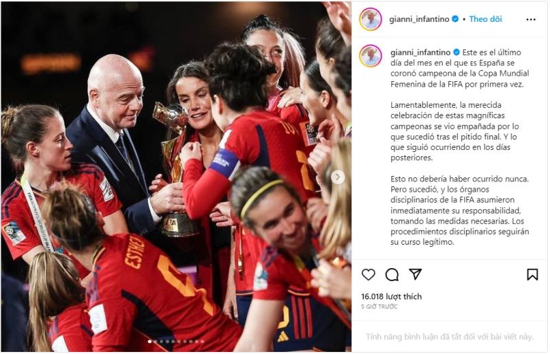 Bài viết của Chủ tịch FIFA trên trang cá nhân. Ảnh: Chụp màn hình
