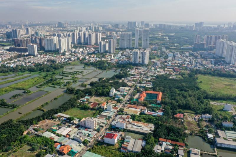 Một phần huyện Nhà Bè nhìn từ trên cao, tháng 1/2021. Ảnh: Quỳnh Trần
