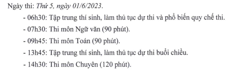Lịch thi lớp 10 Trường THPT Chuyên Đại học Sư phạm.