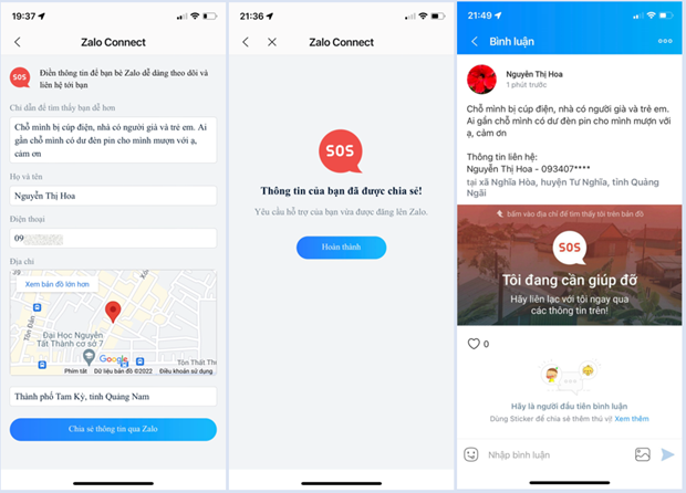 Zalo bat tinh nang cho nguoi dan vung bao tim kiem tro giup khan cap hinh anh 2